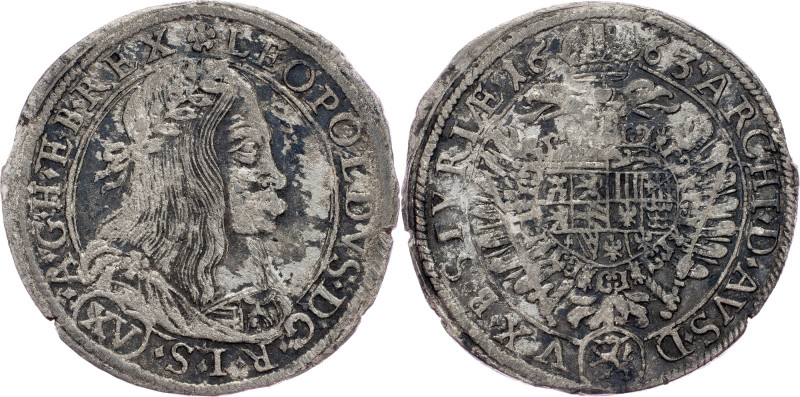 Leopold I., 15 Kreuzer 1663, Graz Leopold I., 15 Kreuzer 1663, Graz, 5,525 g, Ag...