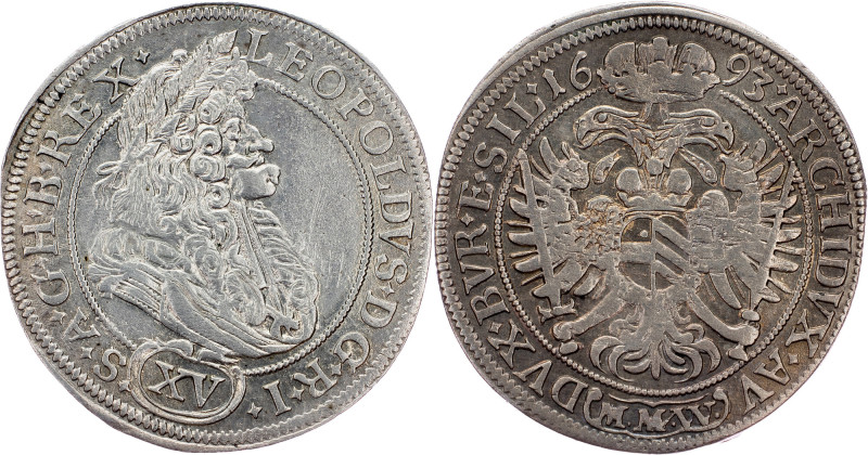 Leopold I., 15 Kreuzer 1693, MMW, Breslau Leopold I., 15 Kreuzer 1693, MMW, Bres...