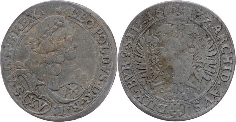 Leopold I., 15 Kreuzer 1677, Brieg Leopold I., 15 Kreuzer 1677, Brieg, 5,6 g, Ag...