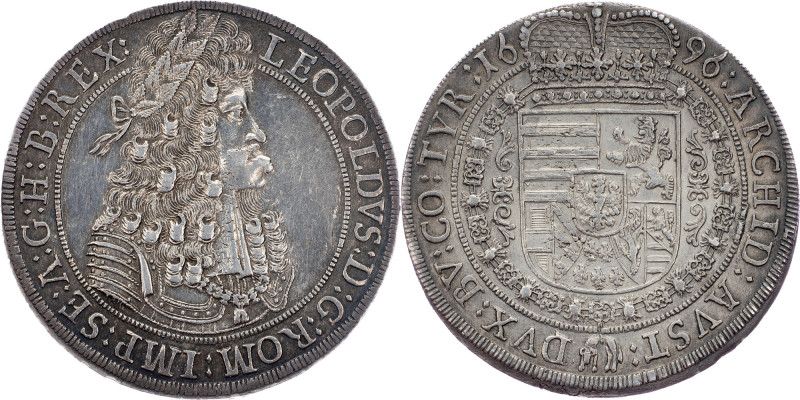 Leopold I., 1 Thaler 1696, Hall Leopold I., 1 Thaler 1696, Hall, 28,791 g, Ag, D...