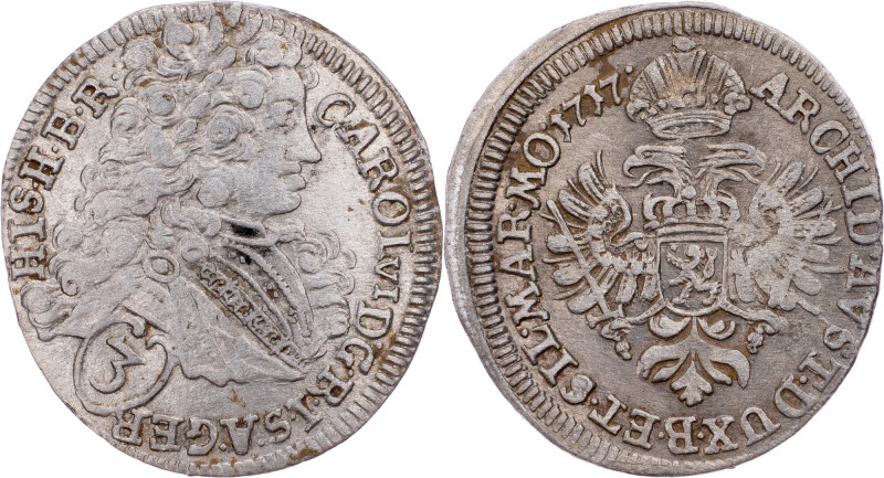 Charles VI., 3 Kreuzer 1717, Prague Charles VI., 3 Kreuzer 1717, Prague, Ag, Her...