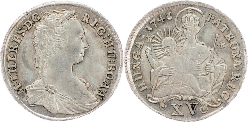 Maria Theresia, 15 Kreuzer 1743, KB, Kremnitz Maria Theresia, 15 Kreuzer 1743, K...