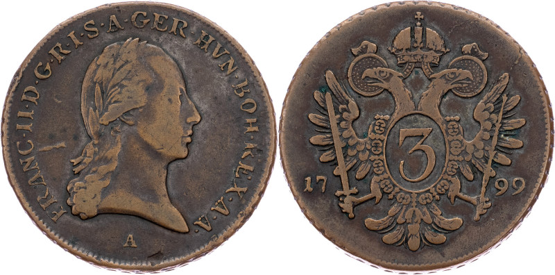 Franz I. (II.), 3 Kreuzer 1799, A, Vienna Franz I. (II.), 3 Kreuzer 1799, A, Vie...