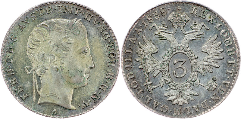 Ferdinand V., 3 Kreuzer 1838, A, Vienna Ferdinand V., 3 Kreuzer 1838, A, Vienna,...