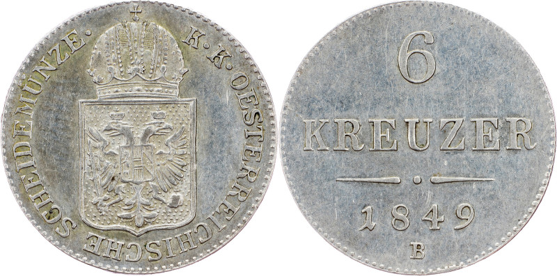 Franz Joseph I., 6 Kreuzer 1849, B, Kremnitz Franz Joseph I., 6 Kreuzer 1849, B,...