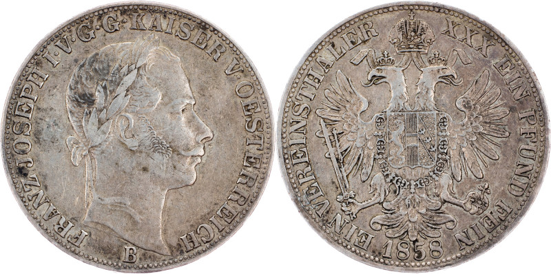 Franz Joseph I., 1 Thaler 1858, B, Kremnitz Franz Joseph I., 1 Thaler 1858, B, K...