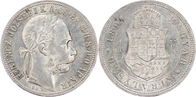 Franz Joseph I., 1 Forint 1891, KB, Kremnitz Franz Joseph I., 1 Forint 1891, KB,...