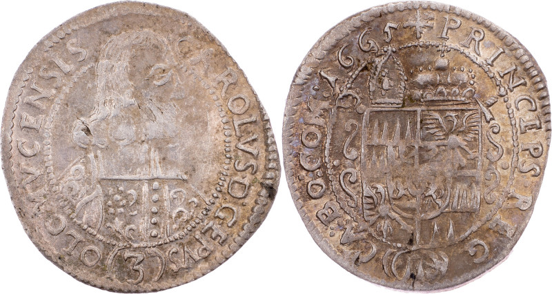 Charles II of Liechtenstein, 3 Kreuzer 1665, Kremsier Charles II of Liechtenstei...