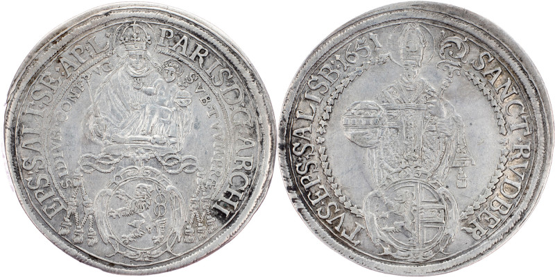 Salzburg, 1 Thaler 1651 Salzburg, 1 Thaler 1651, 28,509 g, Ag, toned; VF+

Gra...