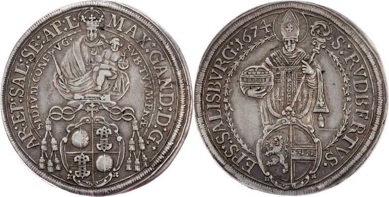 Salzburg, 1 Thaler 1674 Salzburg, 1 Thaler 1674, 28,783 g, Ag, toned; VF

Grad...