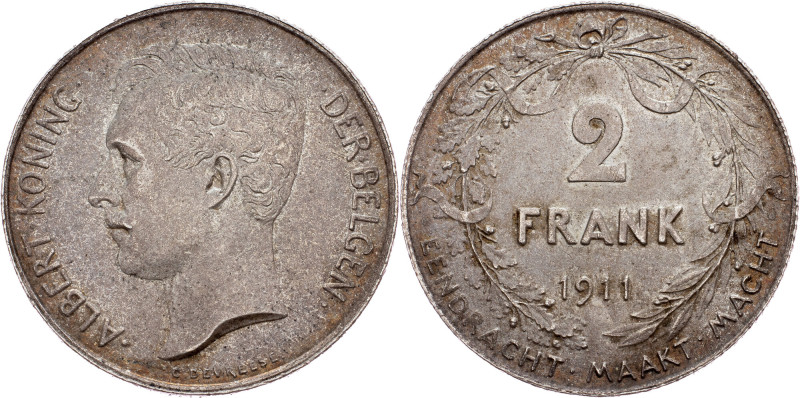 Albert I., 2 Francs 1911, Brussels Albert I., 2 Francs 1911, Brussels, 9,975 g, ...