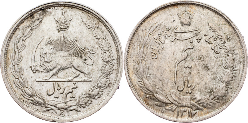 Reza Shah, 1/2 Rial 1933 Reza Shah, 1/2 Rial 1933, 2,492 g, Ag (828/1000), KM# 1...