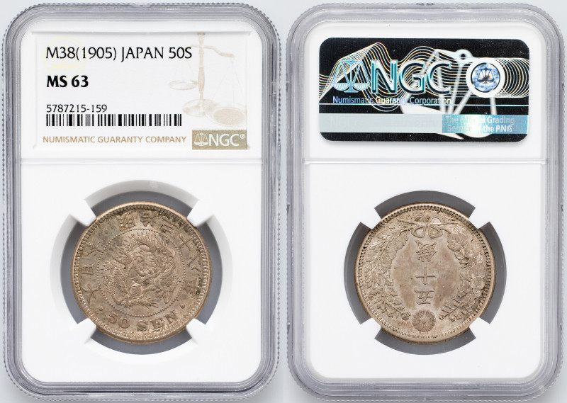 Meiji, 50 Sen M38 (1905), 年八十三治明 Meiji, 50 Sen M38 (1905), 年八十三治明, 13,48 g, Ag (...
