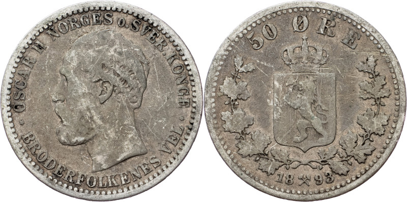 Oscar II., 50 Ore 1893 Oscar II., 50 Ore 1893, 4,71 g, Ag (600/1000), KM# 356, s...
