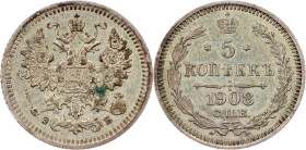 Nicholas II., 5 Kopecks 1908, С.П.Б-ЭБ