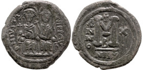 Byzantine
Justin II and Sophia (565-578 AD). Nicomedia. Dated RY 10= 574/5 AD
AE Follis (30.5mm 12.33g)