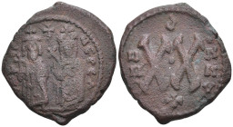 Byzantine
Phocas with Leontia (602-610 AD). Theoupolis (Antiochia)
AE Half Follis (22.7mm 5.74g)