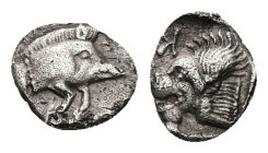 Mysia, Kyzikos. AR Hemiobol, 0.30 g 8.36 mm. 5th century BC.