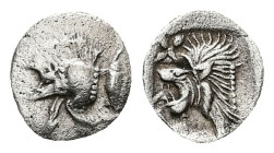 Mysia, Kyzikos. AR Hemiobol, 0.37 g 9.56 mm. 5th century BC.