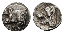 Mysia, Kyzikos. AR Obol, 0.71 g 11.12 mm. Circa 450-400 BC.