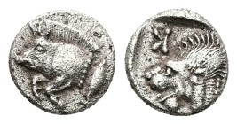 Mysia, Kyzikos. AR Obol, 0.81 g 9.38 mm. Circa 450-400 BC.