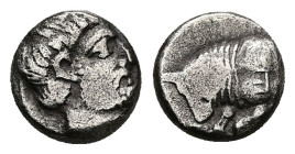 Caria, Uncertain ('Mint E'). AR Diobol, 1.29 g 9.47 mm. Circa 380-340 BC.