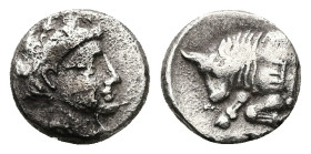 Caria, Uncertain ('Mint E'). AR Diobol, 1.24 g 10.37 mm. Circa 380-340 BC.