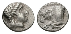 Caria, Uncertain ('Mint E'). AR Diobol, 1.26 g 10.82 mm. Circa 380-340 BC.
