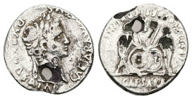Augustus, 27 BC-AD 14. AR, Denarius. 2.56 g. 19.17 mm. Lugdunum.