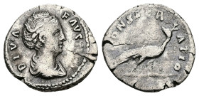 Diva Faustina, died AD 140/1. AR, Denarius. 2.88 g. 19.19 mm. Rome.