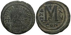 Justinian I, AD 527-565. AE, Follis. 22.61 g. 40.02 mm. Constantinople.