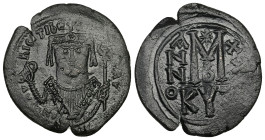 Maurice Tiberius, AD 582-602. AE, Follis. 13.34 g. 30.88 mm. Cyzicus.