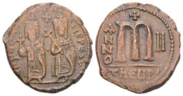 Phocas and Leontia, AD 602-610. AE, Half Follis. 10.26 g. 27.74 mm. Theoupolis (Antioch).