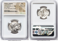 ATTICA. Athens. Ca. 440-404 BC. AR tetradrachm (24mm, 17.18 gm, 5h). NGC MS 5/5 - 4/5. Mid-mass coinage issue. Head of Athena right, wearing earring, ...