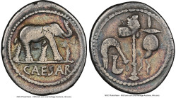 Julius Caesar, as Dictator (49-44 BC). AR denarius (20mm, 3.45 gm, 7h). NGC Fine 5/5 - 3/5, bankers marks. Military mint traveling with Caesar in nort...