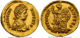 Arcadius, Eastern Roman Empire (AD 383-408). AV solidus (21mm, 4.47 gm, 11h). NGC AU 5/5 - 3/5. Constantinople, 9th officina, AD 383-388. D N ARCADI-V...