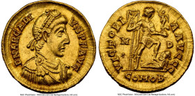 Arcadius, Eastern Roman Empire (AD 383-408). AV solidus (20mm, 4.50 gm, 11h). NGC AU 5/5 - 3/5, edge bend, marks. Milan, AD 395-402. D N ARCADI-VS P F...