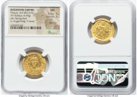 Phocas (AD 602-610). AV solidus (21mm, 4.49 gm, 7h). NGC MS 5/5 - 3/5, brushed. Constantinople, 6th officina, AD 607-610. d N FOCAS-PЄRP AVG, draped, ...