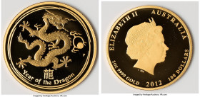 Elizabeth II gold "Year of the Dragon" 100 Dollars (1 oz) 2012-P UNC, Perth mint, KM1674. Mintage: 3,000. Lunar series. Accompanied by original case o...