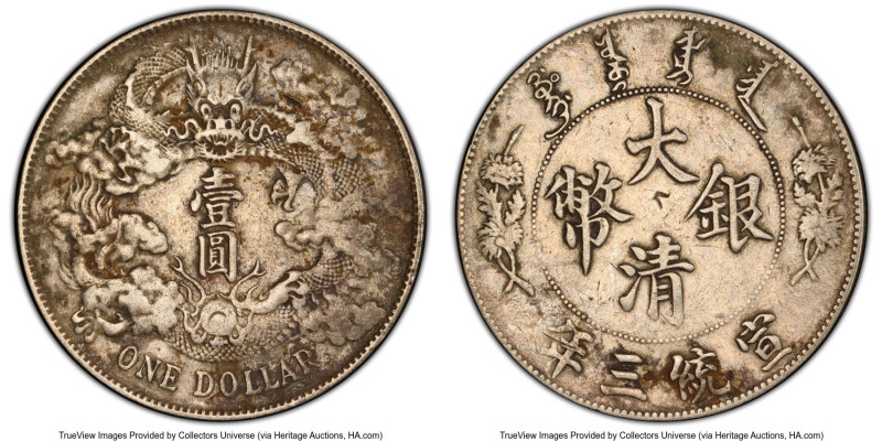 Hsüan-t'ung Dollar Year 3 (1911) VF Details (Chop Mark) PCGS, KM-Y31, L&M-37a. W...