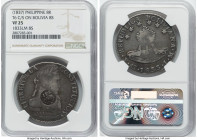 Spanish Colony. Isabel II Counterstamped 8 Reales ND (1837) VF25 NGC, KM100, Basso-56. Host: Bolivia. Republic 8 Soles 1833-LM (cf. KM97); Counterstam...