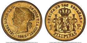 Spanish Colony. Isabel II gold Peso 1863 AU Details (Tooled) PCGS, Manila mint, KM142, Cal-823. HID09801242017 © 2023 Heritage Auctions | All Rights R...