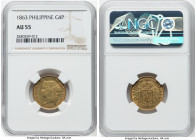 Spanish Colony. Isabel II gold 4 Pesos 1863 AU55 NGC, Manila mint, KM144. HID09801242017 © 2023 Heritage Auctions | All Rights Reserved
