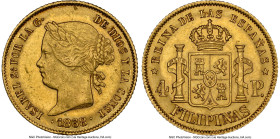 Spanish Colony. Isabel II gold 4 Pesos 1868/58 MS61 NGC, Manila mint, KM144, Fr-1. A wonderful overdate, especially since this specimen is found here ...