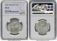 Spanish Colony. Alfonso XII 50 Centimos 1885 MS62 NGC, Manila mint, KM150. HID09801242017 © 2023 Heritage Auctions | All Rights Reserved