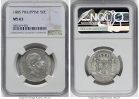 Spanish Colony. Alfonso XII 50 Centimos 1885 MS62 NGC, Manila mint, KM150. HID09801242017 © 2023 Heritage Auctions | All Rights Reserved