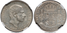 Spanish Colony. Alfonso XII Pair of Certified 50 Centimos 1885 UNC Details NGC, 1) 50 Centimos - UNC Details (Reverse Cleaned) NGC, KM150 2) 50 Centim...
