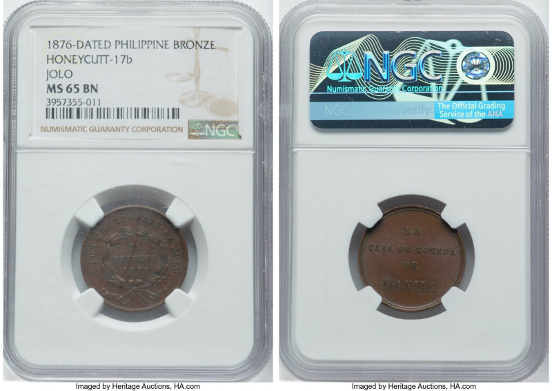 Spanish Colony. Alfonso XII bronze "Victory at Jolo" Token 1876-Dated MS65 Brown...