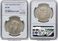 Spanish Colony. Alfonso XIII Peso 1897 S-GV AU58 NGC, Manila mint, KM154, Cal-122. HID09801242017 © 2023 Heritage Auctions | All Rights Reserved
