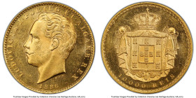 Luiz I gold 10000 Reis 1886 MS63 PCGS, Lisbon mint, KM520. Mintage: 1,800. Key of series, ranked near the pinnacle of the certified population. HID098...